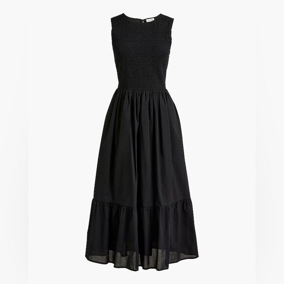 J Crew Factory NWT Smocked Midi Dress Size Petite Small in Black | 100% Cotton - Picture 4 of 9